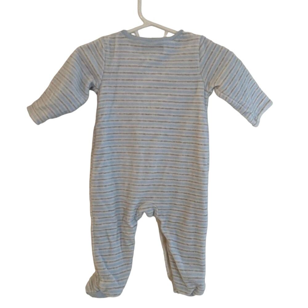 Baby Boys‎ Girls Blue Velour Stripe Footed Pajamas Romper Sleepwear 3-6month - Picture 6 of 6
